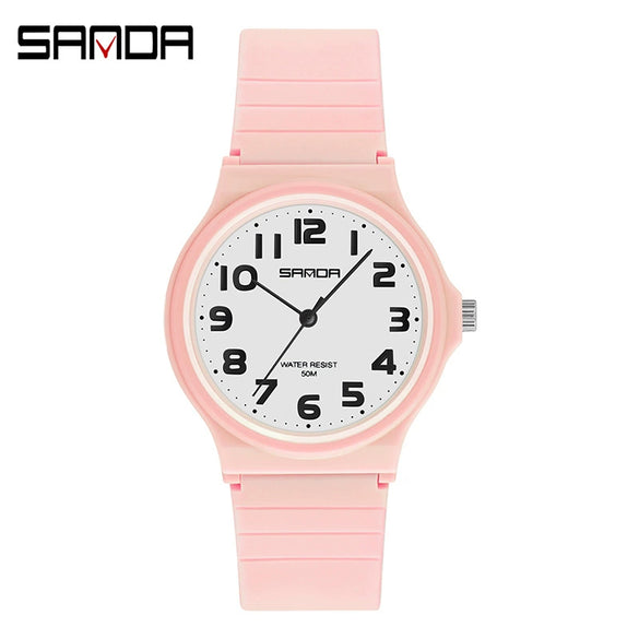 Wrist Watch Tpu Strap Abs Case Acrylic Mirror Round Dial For Female High School Students Leisure Style
