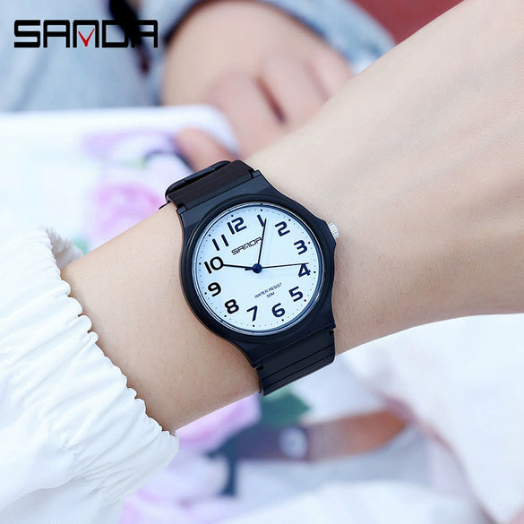 Wrist Watch Tpu Strap Abs Case Acrylic Mirror Round Dial For Female High School Students Leisure Style