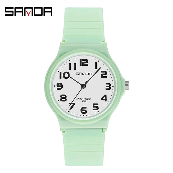 Wrist Watch Tpu Strap Abs Case Acrylic Mirror Round Dial For Female High School Students Leisure Style