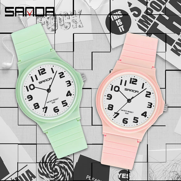 Wrist Watch Tpu Strap Abs Case Acrylic Mirror Round Dial For Female High School Students Leisure Style