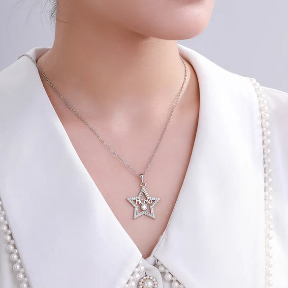 XUPING Simple Style Shiny Pentagram Round Copper Alloy Artificial Gemstones White Gold Plated Mother'S Day Women'S Pendant Necklace