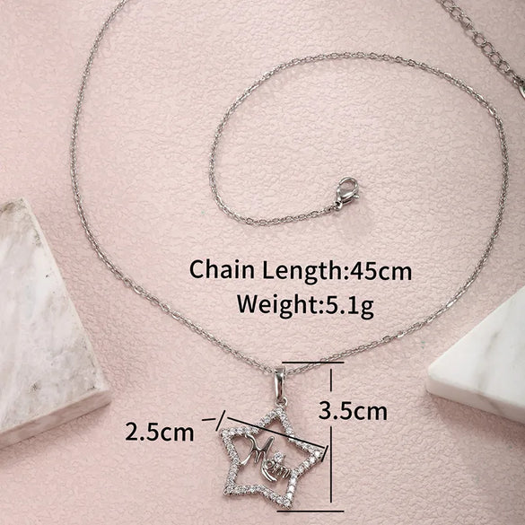 XUPING Simple Style Shiny Pentagram Round Copper Alloy Artificial Gemstones White Gold Plated Mother'S Day Women'S Pendant Necklace