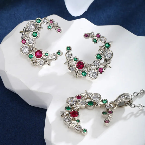 XUPING Sweet Shiny Star Moon Alloy Copper Alloy Inlay Artificial Gemstones White Gold Plated Women'S Jewelry Set