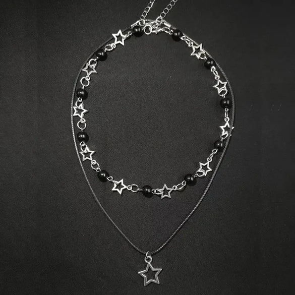 Y2K Hip-Hop Star Alloy Beads Silver Plated Unisex Pendant Necklace