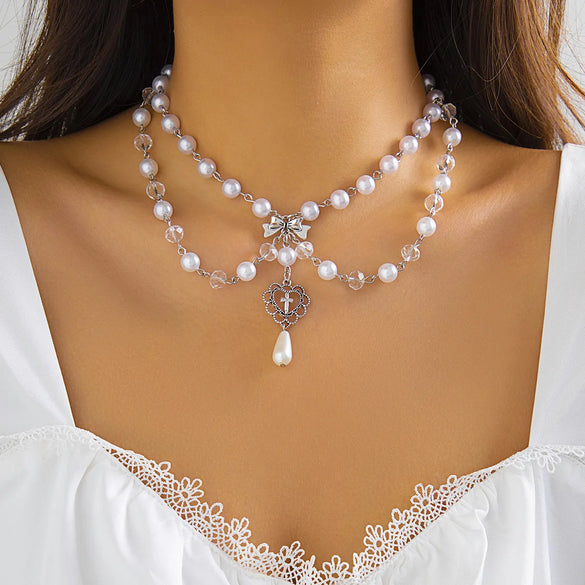 Wholesale Jewelry Y2K Sweet Star Butterfly Alloy Turquoise Iron Beaded Knitting Enamel Layered Necklaces