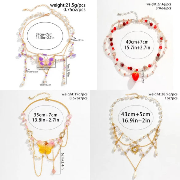 Wholesale Jewelry Y2K Sweet Star Butterfly Alloy Turquoise Iron Beaded Knitting Enamel Layered Necklaces