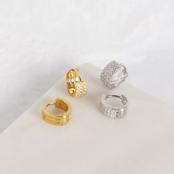 Yhe0145 European And American Personalized S925 Sterling Silver Geometric Three-row Drill Micro Inlaid Zircon Ins Style All-match Ear Clip Ear Studs