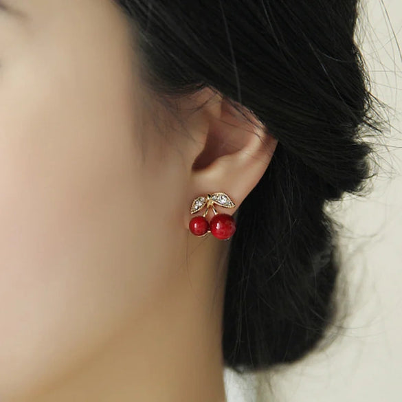Red Cherry Earrings Diamond Cherry Earrings Earrings Accessories Wholesale