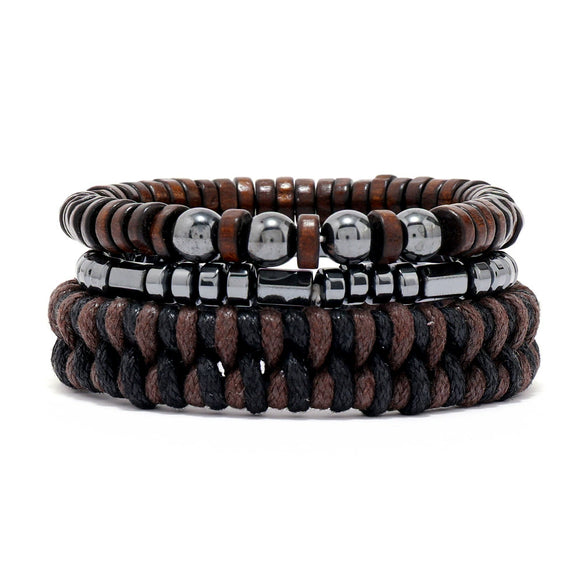 Yoga Bracelet Wooden Beads Black Stone Magnet Hand Knitted Geometric British Retro Style Men's Woven Adjustable