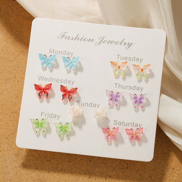 Zinc Alloy Animal Zodiac Butterfly Heart Earrings Set With Electroplating Girly Sweet Elegant Style