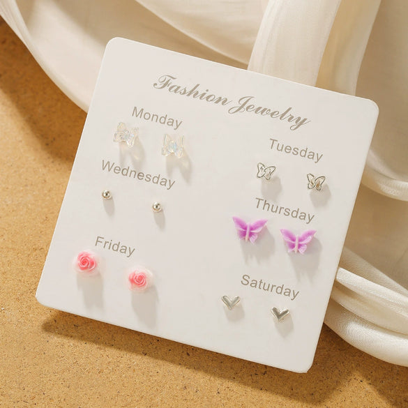 Zinc Alloy Animal Zodiac Butterfly Heart Earrings Set With Electroplating Girly Sweet Elegant Style