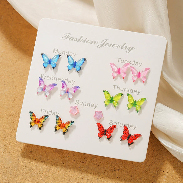 Zinc Alloy Animal Zodiac Butterfly Heart Earrings Set With Electroplating Girly Sweet Elegant Style