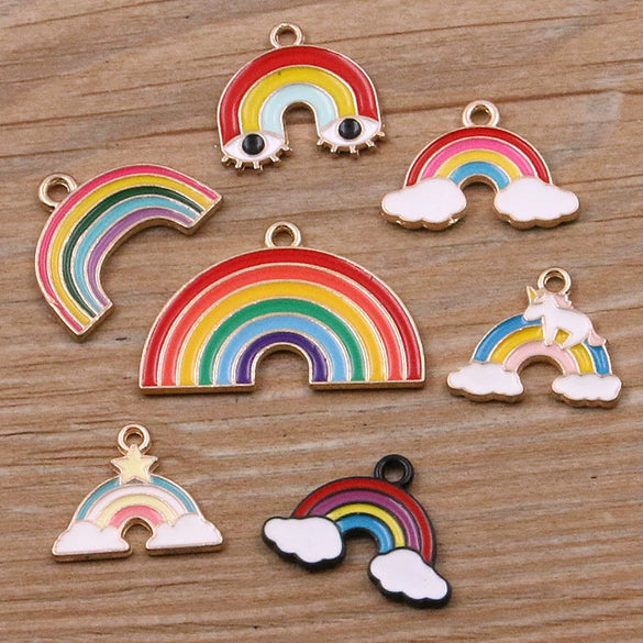 Zinc Alloy Cartoon Rainbow Cloud Pony Pendant With Dripping Oil Electroplated Alloy Jewelry Accessory For Necklace Bracelet And Earrings