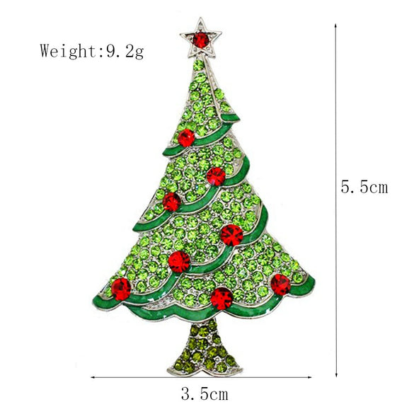 Zinc Alloy Christmas Tree Brooch With Diamond Embellishment Floral Plant Design Oil Drip Finish And Decorative Corsage Style