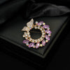 Zinc Alloy Crystal Leaf Wreath Brooch Electroplating Light Luxury Creative Suit Accessories