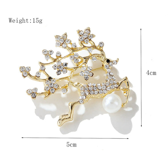 Zinc Alloy Elk Brooch With Diamond And Pearl Accents Simple Animal Collar Pin For Women's Fashion