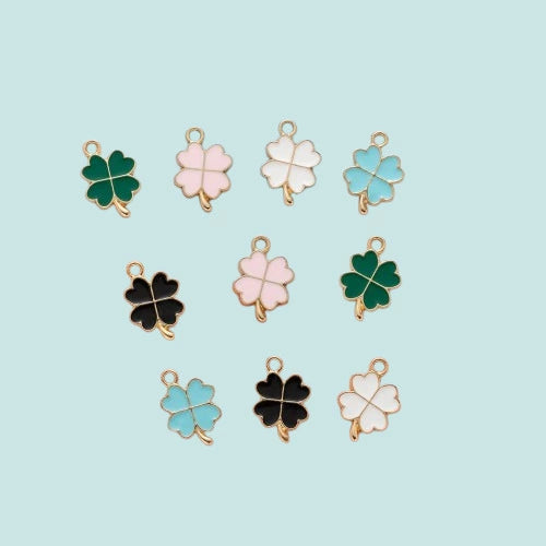 Zinc Alloy Four Leaf Clover Enamel Dripping Oil Pendant Jewelry Accessories For Diy Bracelet Necklace Earrings