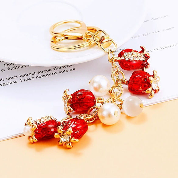 Zinc Alloy Fruit Lemon Car Keychain Diamondencrusted Cartoon Key Chain For Women
