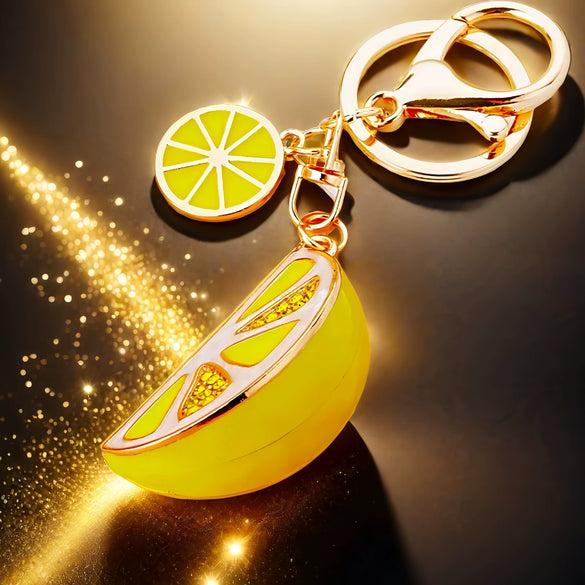 Zinc Alloy Fruit Lemon Car Keychain Diamondencrusted Cartoon Key Chain For Women