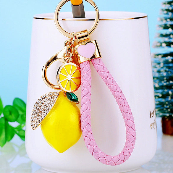 Zinc Alloy Fruit Lemon Car Keychain Diamondencrusted Cartoon Key Chain For Women