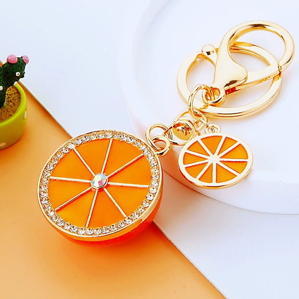 Zinc Alloy Fruit Lemon Car Keychain Diamondencrusted Cartoon Key Chain For Women