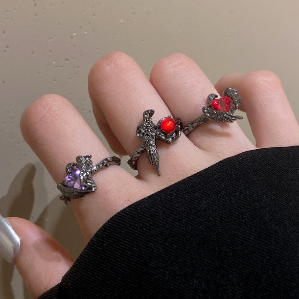 Zinc Alloy Geometric Animal Style Diamond Opening Finger Ring For Women