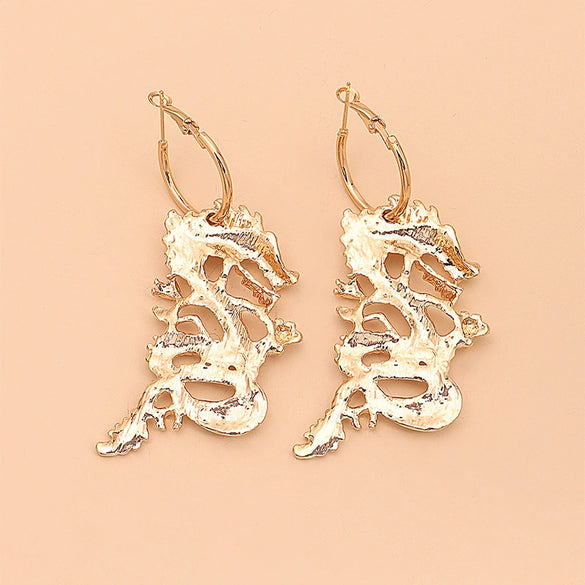 Zinc Alloy Geometric Dragon Motif Earrings With Fine Craftsmanship Light Luxury Fashion Jewelry For Women And Unisex Styling