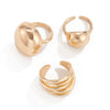 Zinc Alloy Geometric Open Ring Set With Irregular Smooth Shapes Lava Line Details And Polished Plated Finish Stackable Women's Jewelry
