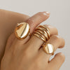 Zinc Alloy Geometric Open Ring Set With Irregular Smooth Shapes Lava Line Details And Polished Plated Finish Stackable Women's Jewelry