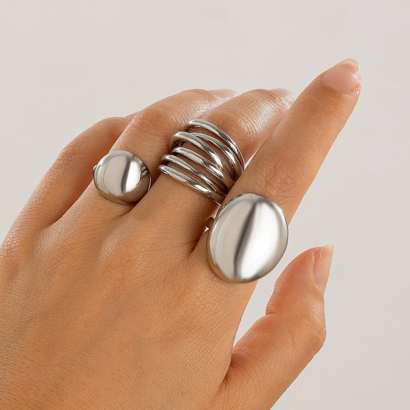 Zinc Alloy Geometric Open Ring Set With Irregular Smooth Shapes Lava Line Details And Polished Plated Finish Stackable Women's Jewelry