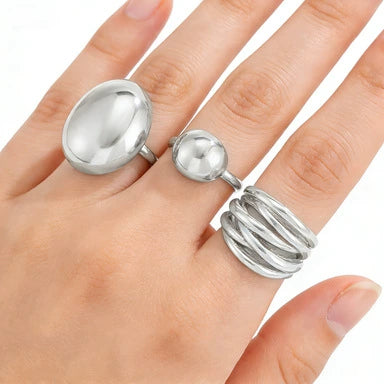 Zinc Alloy Geometric Open Ring Set With Irregular Smooth Shapes Lava Line Details And Polished Plated Finish Stackable Women's Jewelry