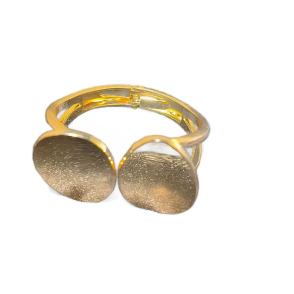 Zinc Alloy Geometric Oval Doublelayer Open Cuff Bracelet With Irregular Metallic Electroplated Design For Women