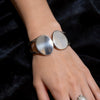 Zinc Alloy Geometric Oval Doublelayer Open Cuff Bracelet With Irregular Metallic Electroplated Design For Women