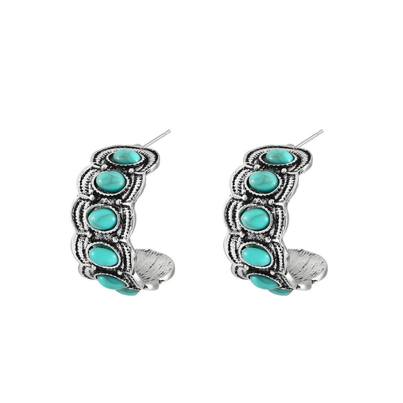 Zinc Alloy Geometric Retro Cshaped Electroplated Earrings For Women With Inlaid Green Natural Stone