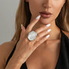 Zinc Alloy Geometric Zircon Ring Water Ripple Statement Jewelry With Polished Plating Unisex Bold Fashion Accessory