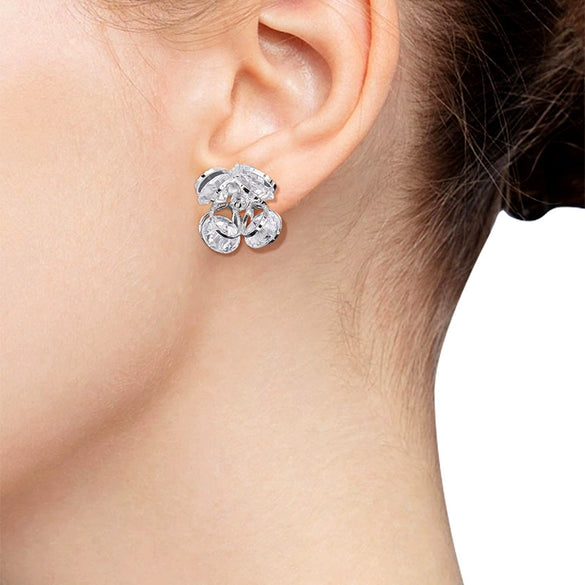 Zinc Alloy Leaf Hoop Earrings With Cut Out Design And Sparkling Zircon Rhinestone Accents For Women And Unisex Styling
