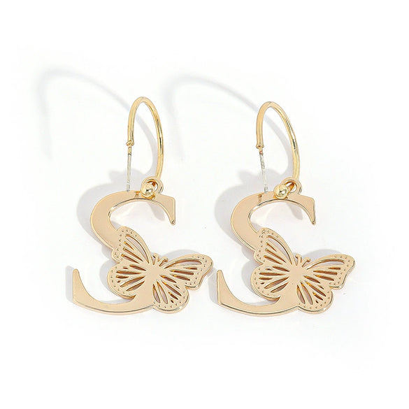 Zinc Alloy Letter And Butterfly Cutout Hoop Earrings With Clavicle Chain Versatile Unisex Jewelry Accessory