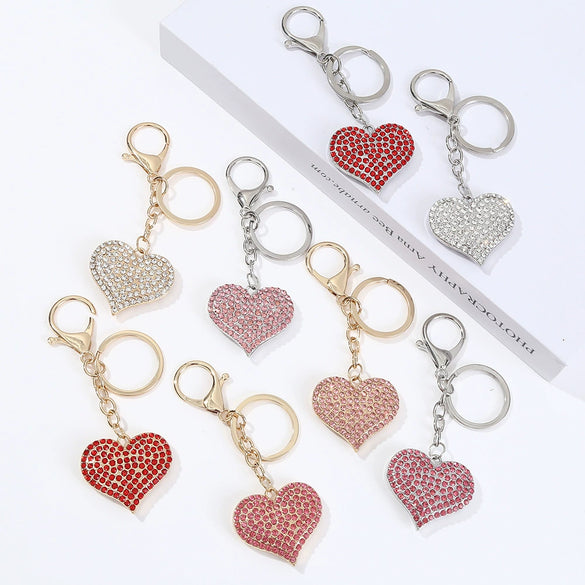 Zinc Alloy Love Heart Keychain With Diamonddecorated Pendant Light Luxury Bag Charm And Decorative Key Ring For Women And Girls