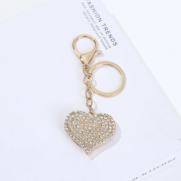 Zinc Alloy Love Heart Keychain With Diamonddecorated Pendant Light Luxury Bag Charm And Decorative Key Ring For Women And Girls