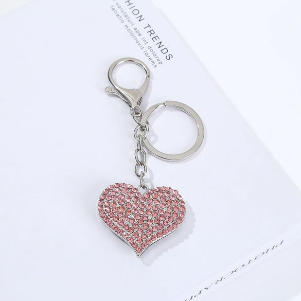 Zinc Alloy Love Heart Keychain With Diamonddecorated Pendant Light Luxury Bag Charm And Decorative Key Ring For Women And Girls