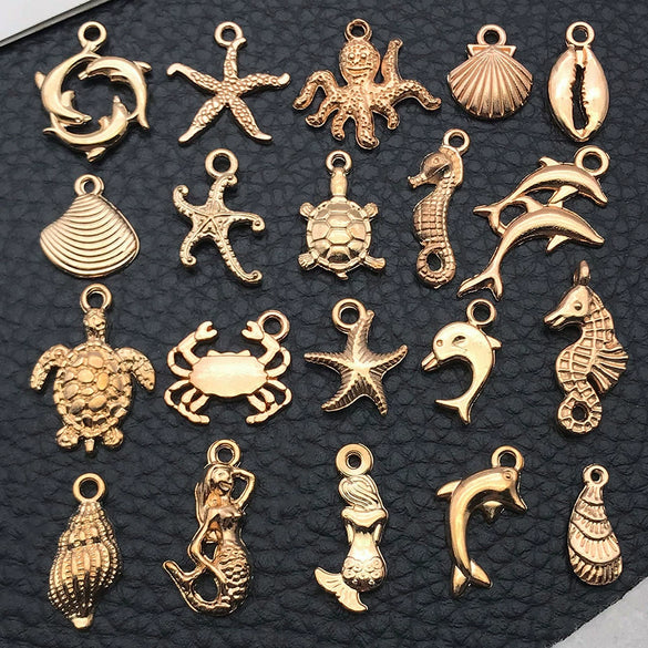 Zinc Alloy Marine Animal Starfish Seahorse Pendant Jewelry Material For Diy Bracelet Necklace With Electroplating