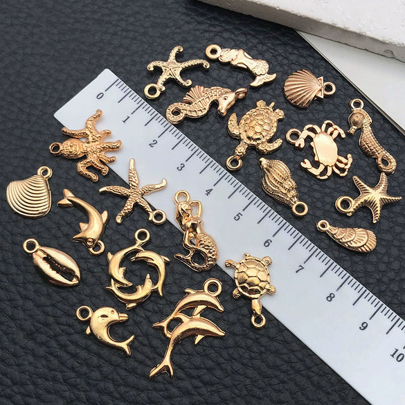 Zinc Alloy Marine Animal Starfish Seahorse Pendant Jewelry Material For Diy Bracelet Necklace With Electroplating