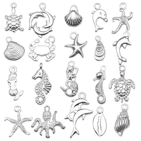 Zinc Alloy Marine Animal Starfish Seahorse Pendant Jewelry Material For Diy Bracelet Necklace With Electroplating