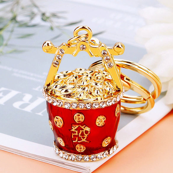 Zinc Alloy Metal Keychain Diamond Collection Bucket Cornucopia Shape For Women As Travel Souvenir Gifts