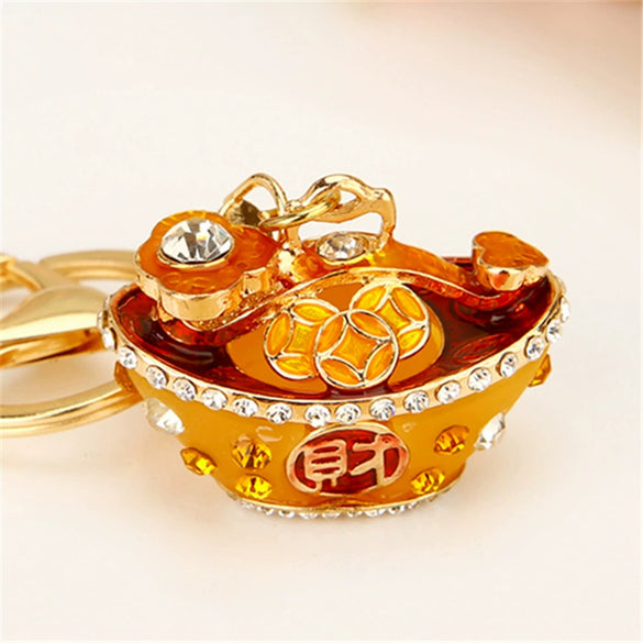 Zinc Alloy Metal Keychain Diamond Collection Bucket Cornucopia Shape For Women As Travel Souvenir Gifts