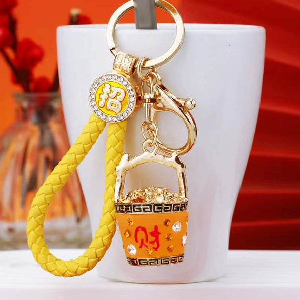 Zinc Alloy Metal Keychain Diamond Collection Bucket Cornucopia Shape For Women As Travel Souvenir Gifts