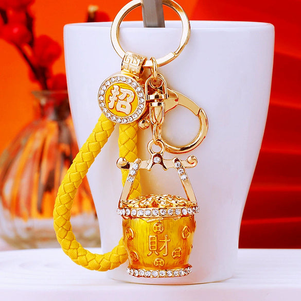 Zinc Alloy Metal Keychain Diamond Collection Bucket Cornucopia Shape For Women As Travel Souvenir Gifts