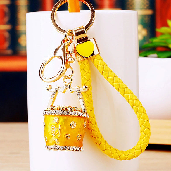 Zinc Alloy Metal Keychain Diamond Collection Bucket Cornucopia Shape For Women As Travel Souvenir Gifts