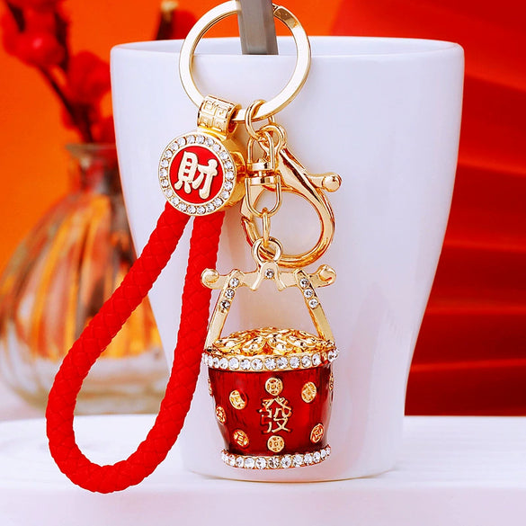 Zinc Alloy Metal Keychain Diamond Collection Bucket Cornucopia Shape For Women As Travel Souvenir Gifts