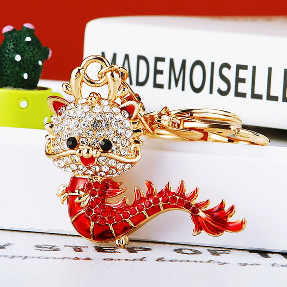 Zinc Alloy Rhinestone Zodiac Dragon Keychain For Women's Bag Pendant